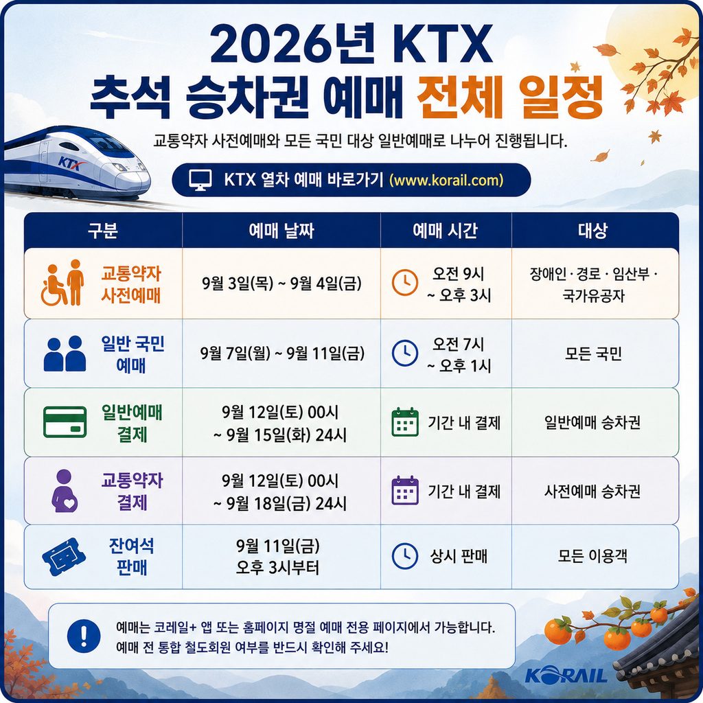 2026년 KTX 추석 예매방법·오픈일정·예매시간·통합회원 전환·결제·취소 총정리 3 전체일정