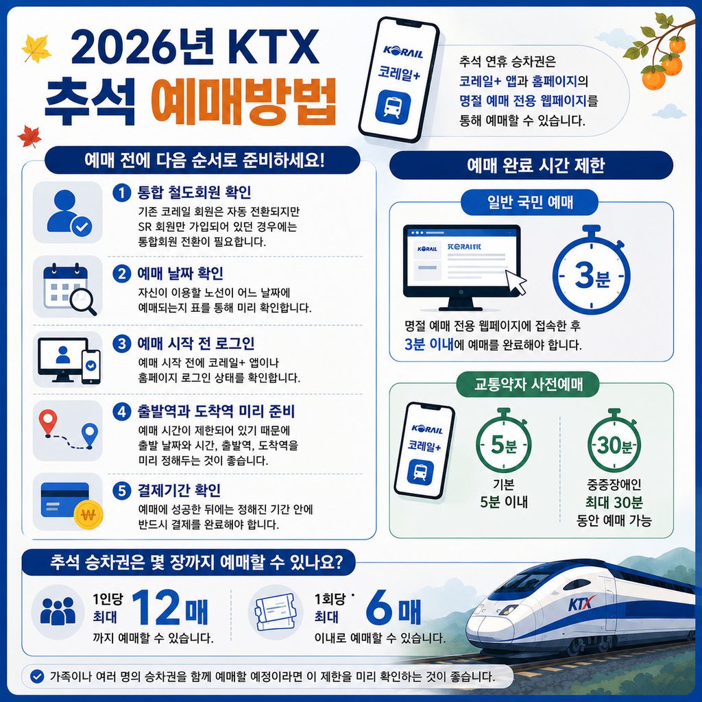 2026년 KTX 추석 예매방법·오픈일정·예매시간·통합회원 전환·결제·취소 총정리 4 추석예매방법 1