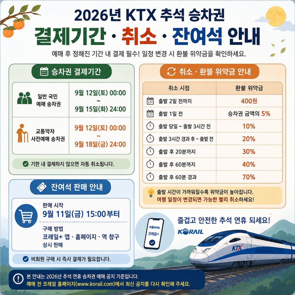 2026년 KTX 추석 예매방법·오픈일정·예매시간·통합회원 전환·결제·취소 총정리 5 취소 잔여석